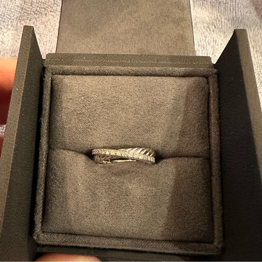 David Yurman Sterling Crossover Ring with Diamonds